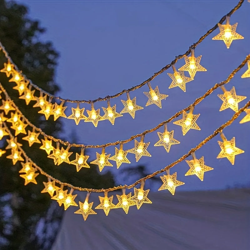 Ghirlandă luminoasă solară cu stele, 100 LED / 50 LED / 20 LED, cu 8 moduri de iluminare.