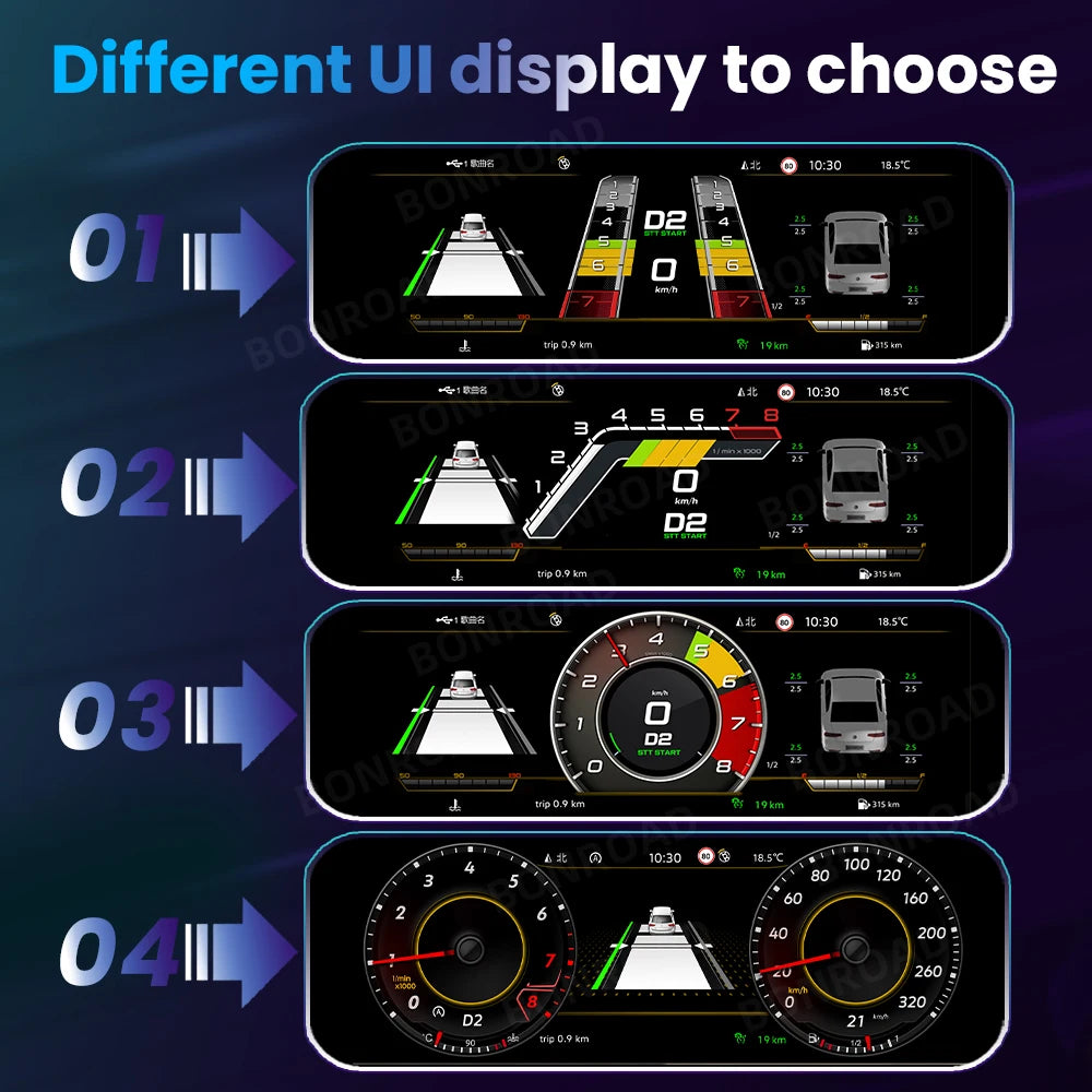 LCD digital cu CarPlay și Android Auto pentru Audi A3 8V – panou de bord / instrumente, navigație, vitezometru, tip cockpit.