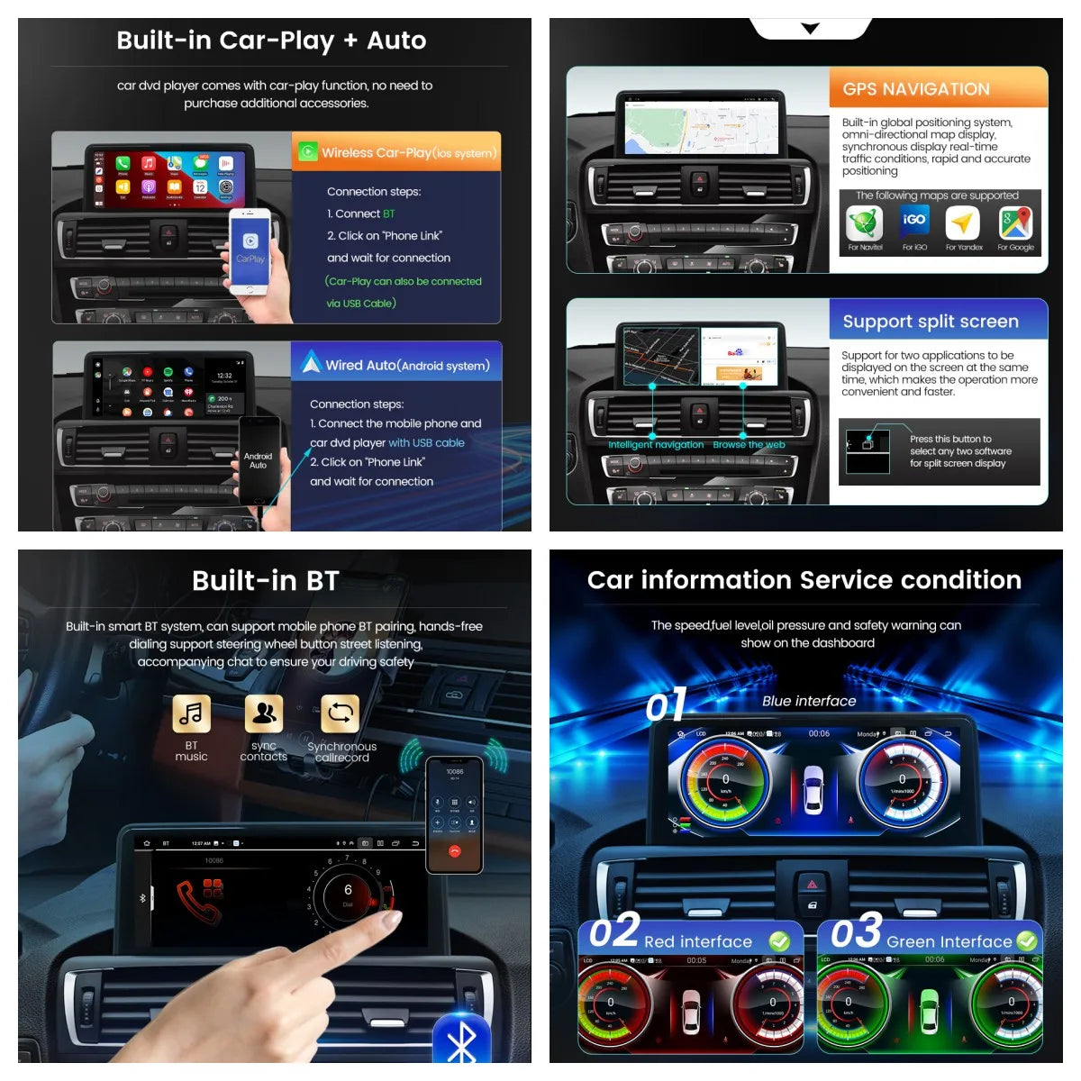 Navigatie Android cu CarPlay și Bluetooth pentru BMW Seria 3 F30 F31 F32 F33 F34 F36 NBT – Navifly