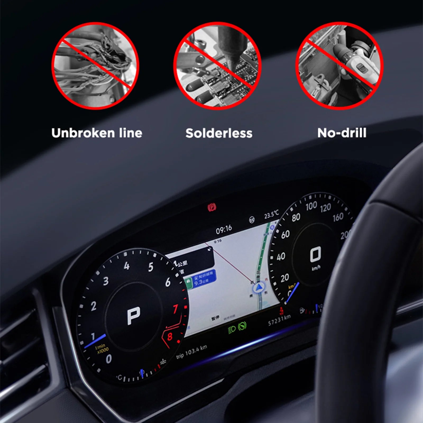 12.3” Tablou de bord digital LCD pentru VW Golf 7 MK7 (anii 2013–2020), cu suport HDMI, CarPlay, radio auto, panou de instrumente / cockpit.