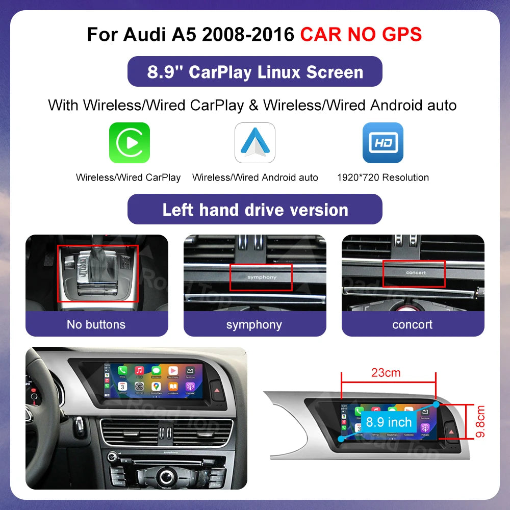Ecran Multimedia Premium 8.8” / 12.3” pentru Audi A5 (2008–2016)