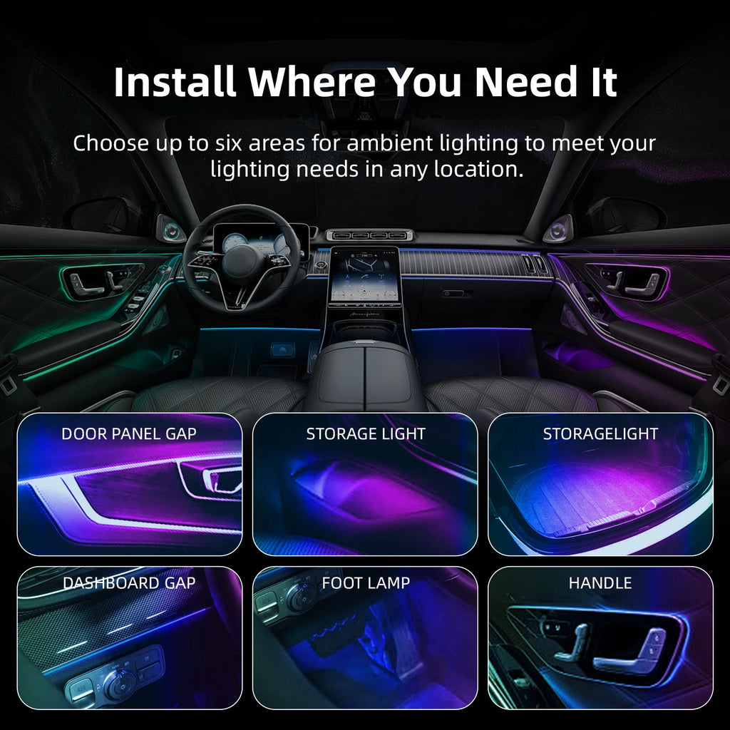 Kit universal de lumină ambientală auto – 18 în 1, 256 culori RGB