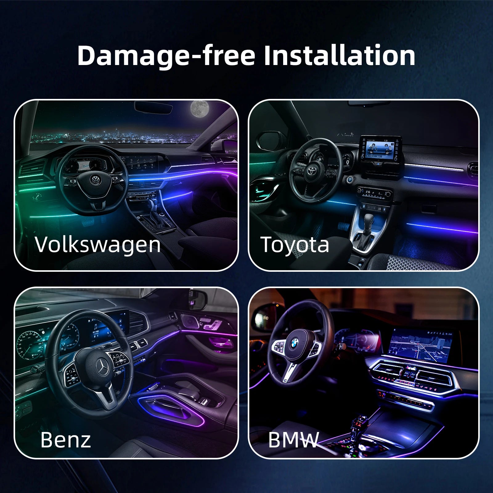 Kit universal de lumină ambientală auto – 18 în 1, 256 culori RGB