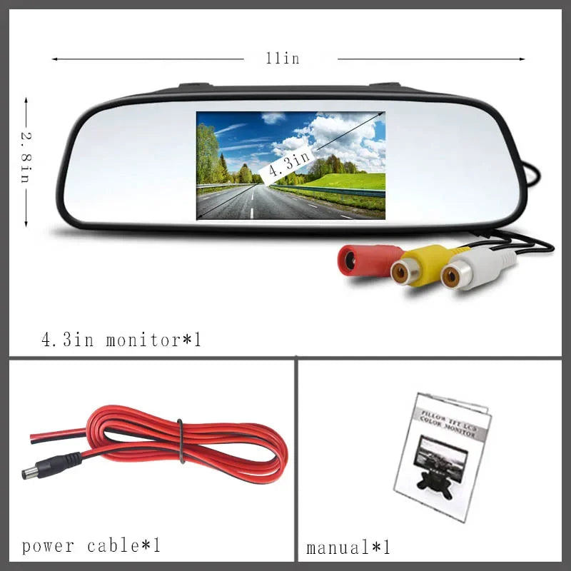 Monitor oglindă retrovizoare 4,3/5 inch, 12V/24V, pentru vehicule, camioane, furgonete, rulote și autocamioane – cameră de parcare/backup, ecran LCD color, funcționare duală