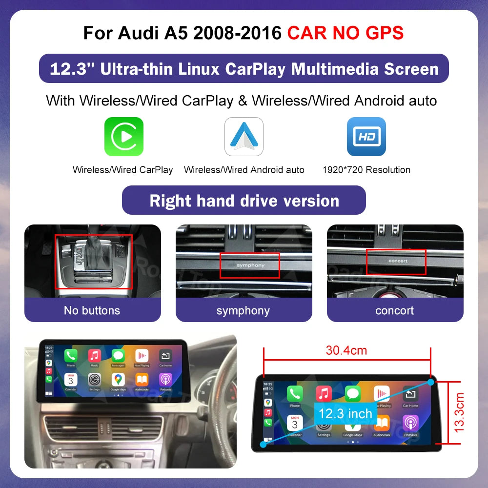 Ecran Multimedia Premium 8.8” / 12.3” pentru Audi A5 (2008–2016)