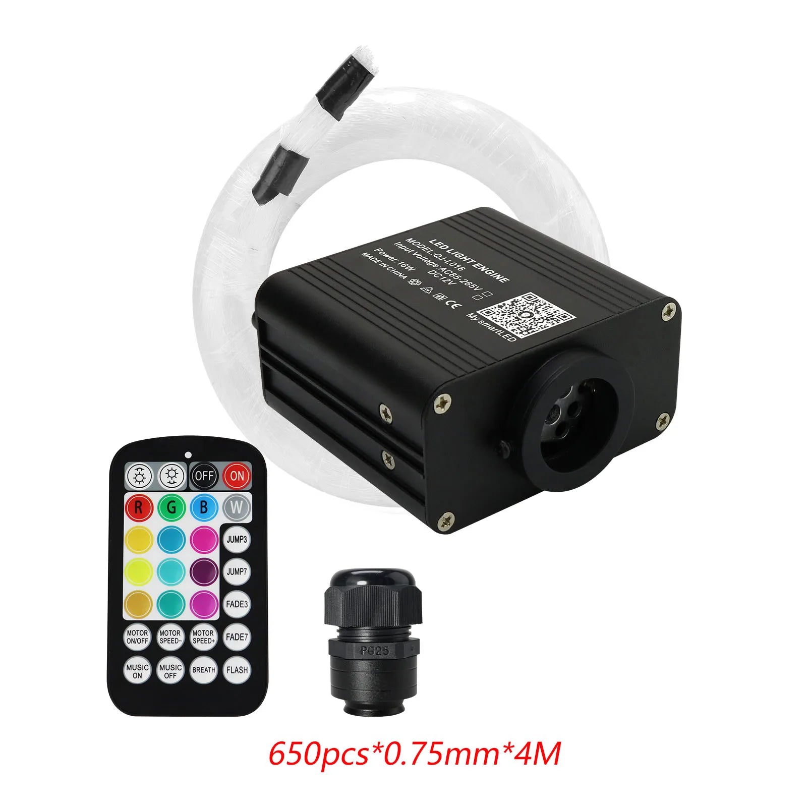 Kit nou de iluminare 16W Twinkle RGBW cu fibră optică pentru tavan tip cer înstelat, cu aplicație inteligentă (APP) și control prin sunet – motor LED pentru efect de cer înstelat auto cu fibră optică.