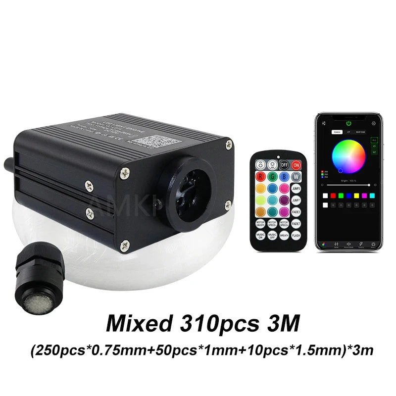 Lumină de plafon auto 16W „Stele Strălucitoare” RGBW cu fibră optică – Control Smart APP Bluetooth pentru interior auto