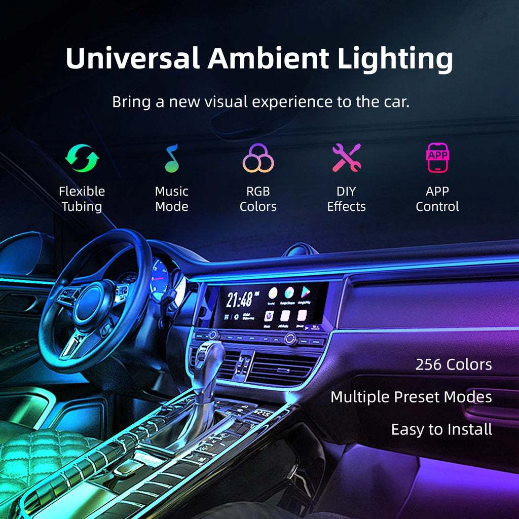Kit universal de lumină ambientală auto – 18 în 1, 256 culori RGB