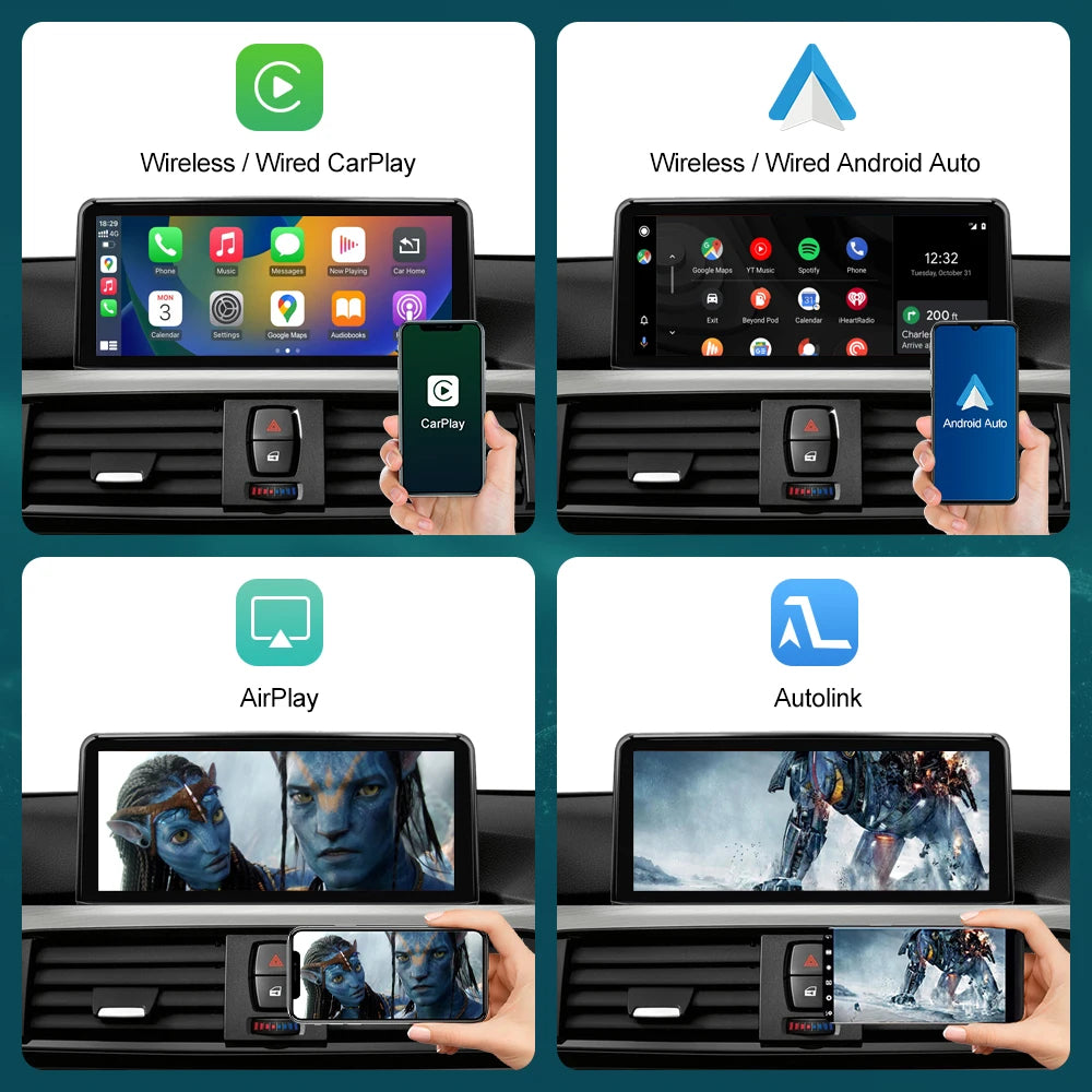 Ecran multimedia 10,25” / 12,3” cu CarPlay și Android Auto wireless pentru BMW Seria 1, 2, 3, 4 – F20, F21, F22, F30, F31, F32, F33
