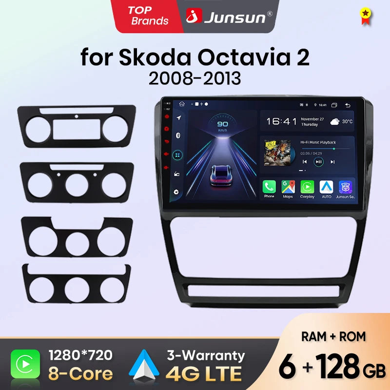 Navigatie cu Android wireless cu CarPlay pentru Skoda Octavia 2 A5 2008–2013