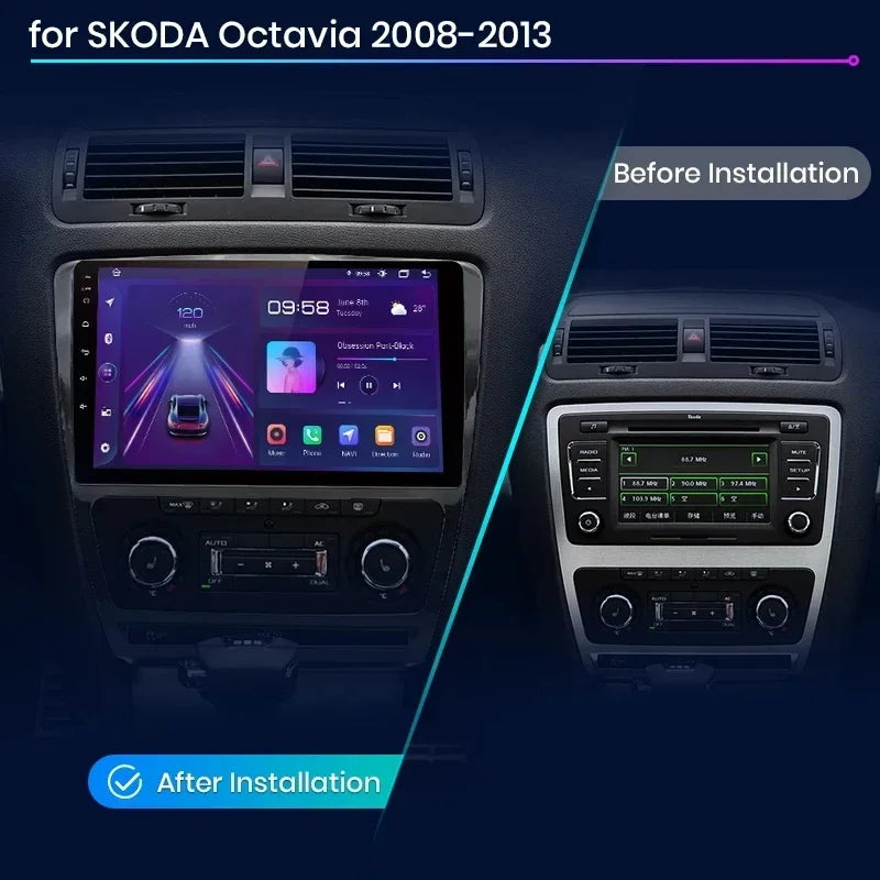 Navigatie cu Android wireless cu CarPlay pentru Skoda Octavia 2 A5 2008–2013