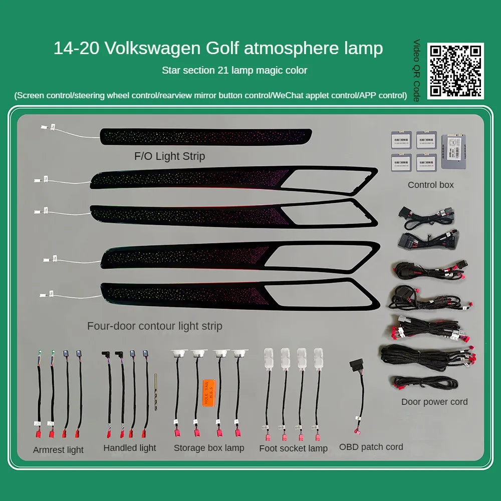 Lumină ambientală / Atmosphere Light pentru Volkswagen Golf 7 și 7.5 – Panou decorativ „Cer înstelat” RGB