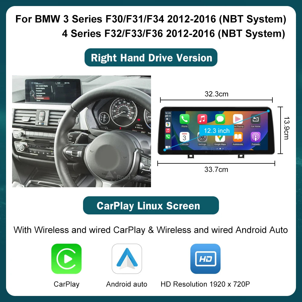 Ecran multimedia 10,25” / 12,3” cu CarPlay și Android Auto wireless pentru BMW Seria 1, 2, 3, 4 – F20, F21, F22, F30, F31, F32, F33