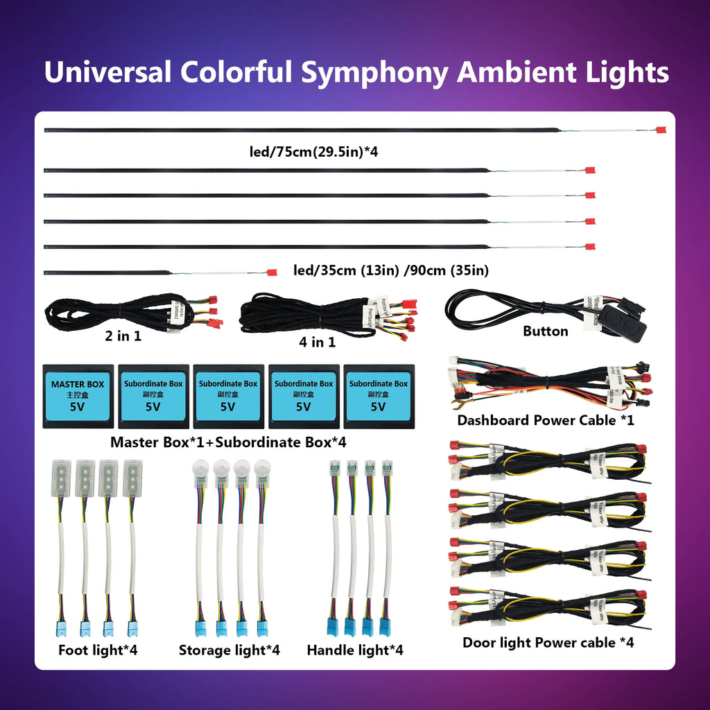 Kit universal de lumină ambientală auto – 18 în 1, 256 culori RGB