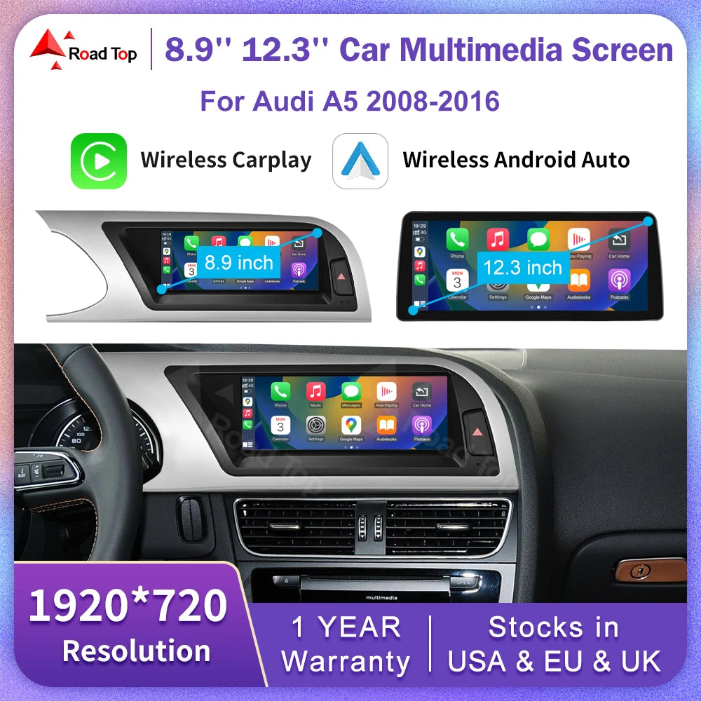 Ecran Multimedia Premium 8.8” / 12.3” pentru Audi A5 (2008–2016)