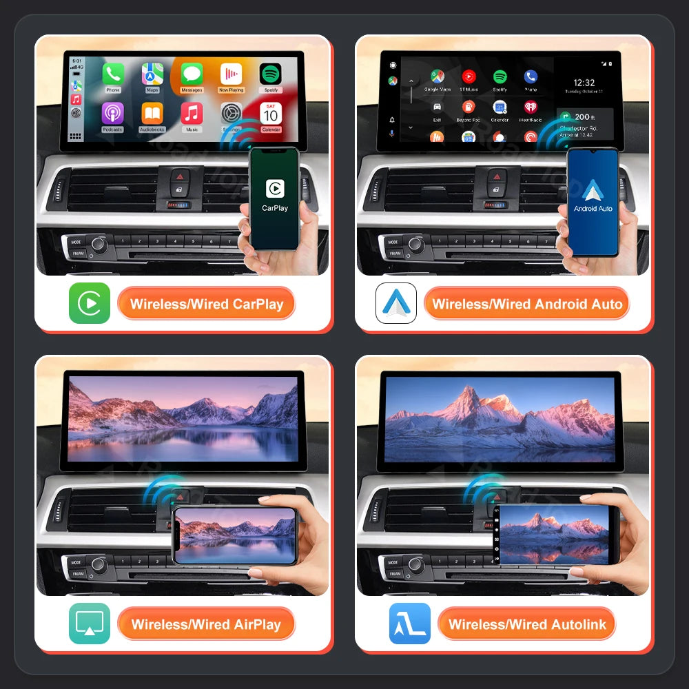 Ecran multimedia auto 12,3’’ cu CarPlay wireless pentru BMW Seria 3 și 4 – F30, F31, F32, F33, F34, F36 NBT EVO, cu Android Auto