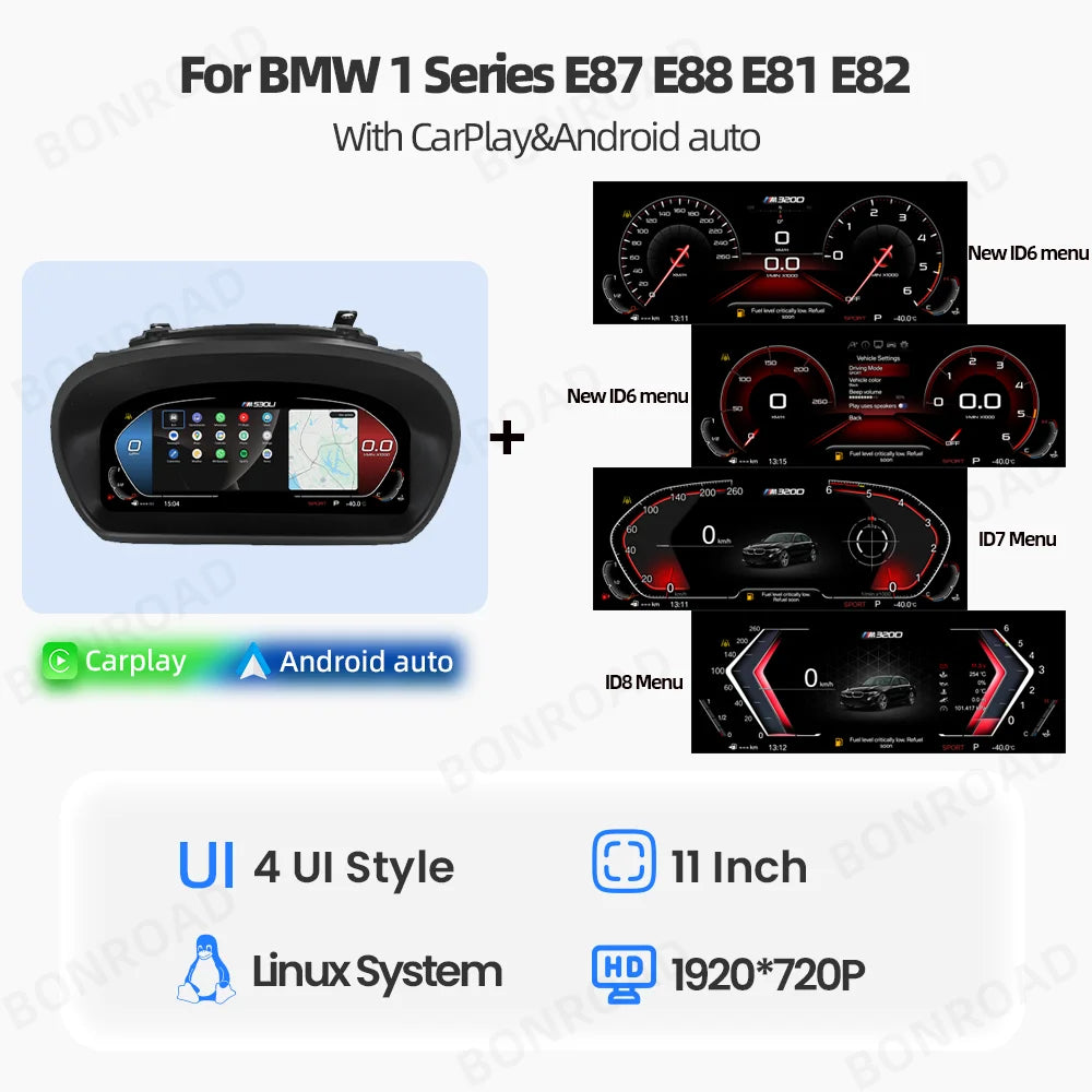 Afișaj LCD digital pentru bord auto, compatibil cu BMW Seria 1 E87 E88 E81 E82 – panou de instrumente / vitezometru.