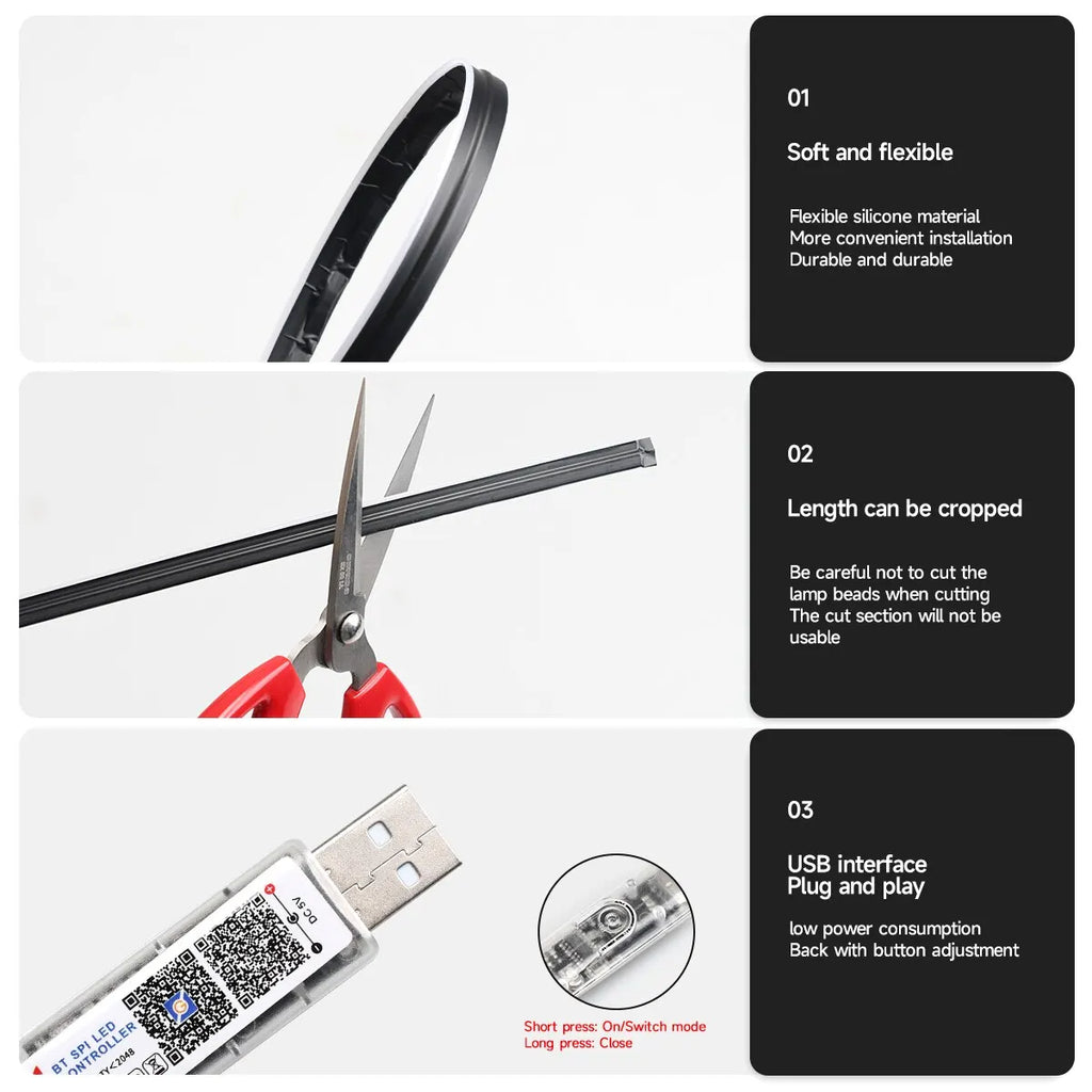 Lumină ambientală auto LED – 64 culori, bandă acrilică 110 cm