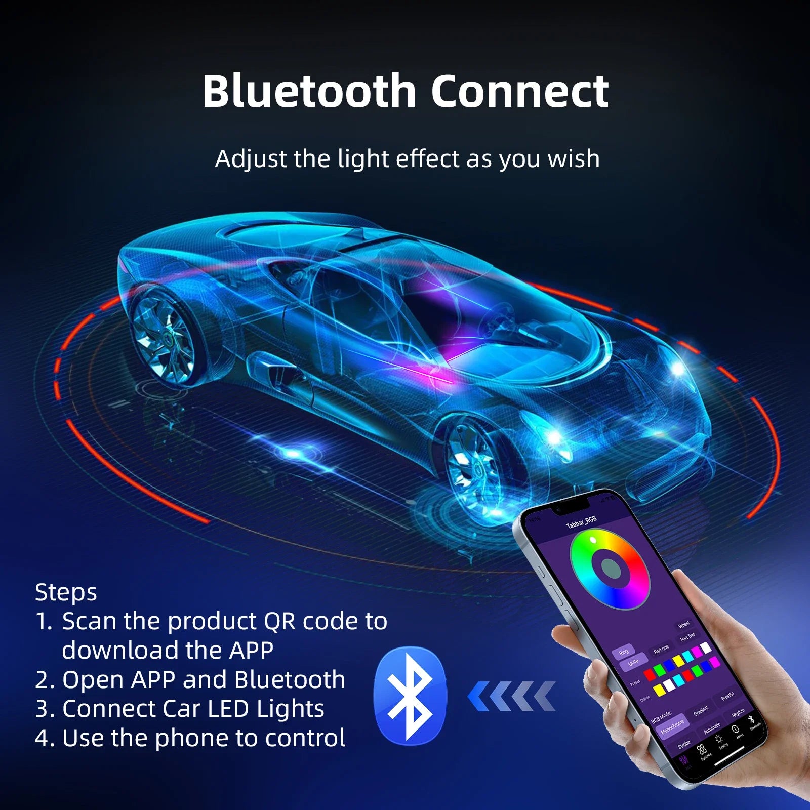 Kit universal de lumină ambientală auto – 18 în 1, 256 culori RGB