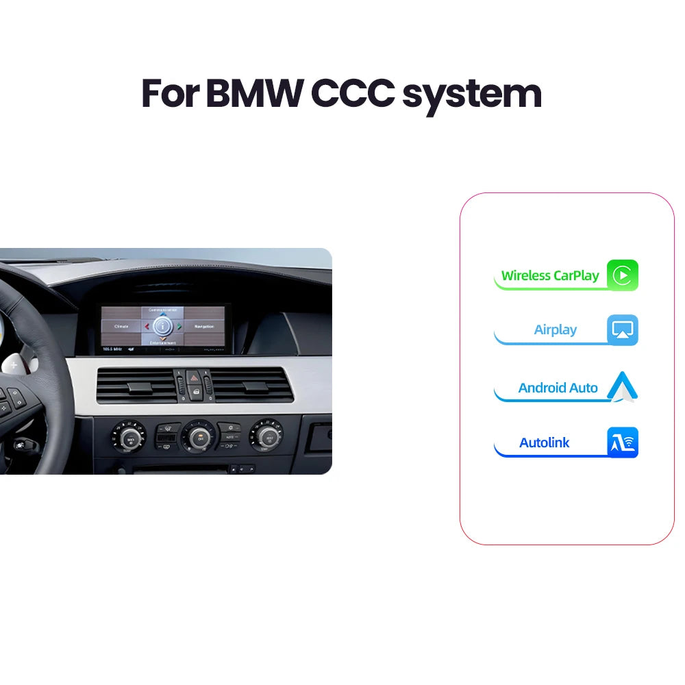 BONROAD CarPlay și Android Auto pentru BMW Seria 5 și Seria 3 – E60, E61, E62, E63, E64, E90, E91, E92, E93, E87, E81, E82, E88, E84, sistem CCC/CIC