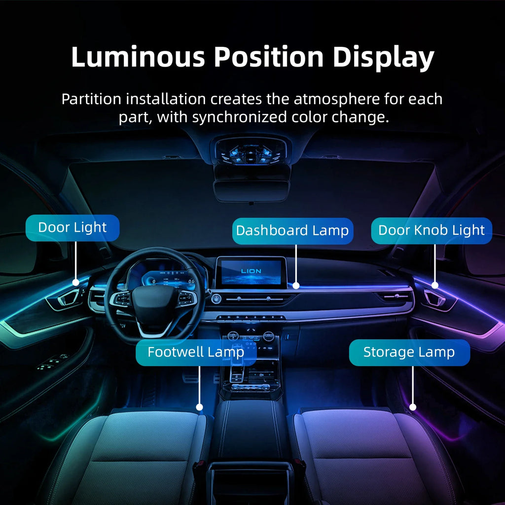 Kit universal de lumină ambientală auto – 18 în 1, 256 culori RGB