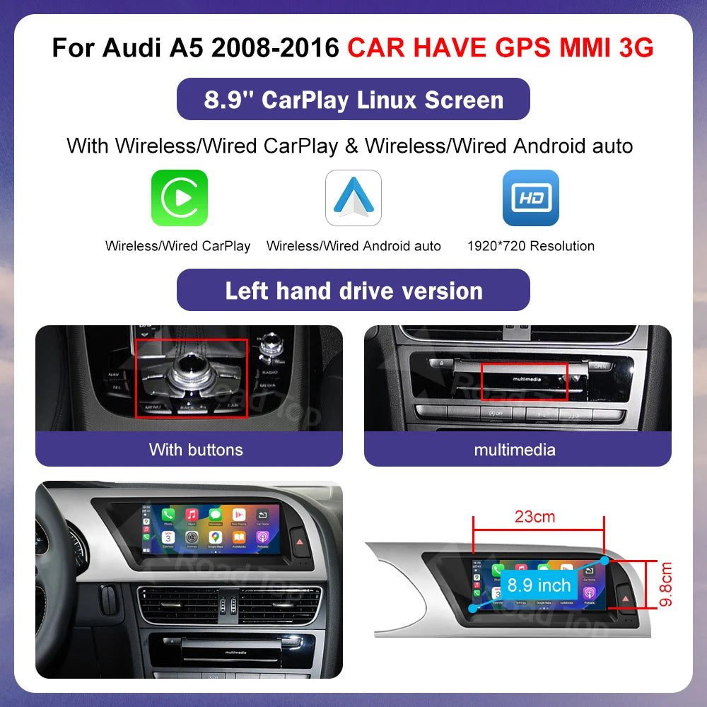 Ecran Multimedia Premium 8.8” / 12.3” pentru Audi A5 (2008–2016)