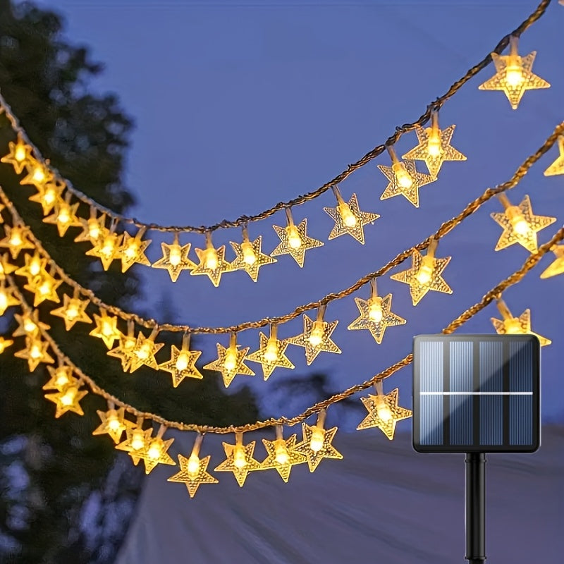 Ghirlandă luminoasă solară cu stele, 100 LED / 50 LED / 20 LED, cu 8 moduri de iluminare.
